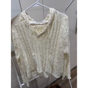Altar'd State Cream Crochet Hooded Sweater Top Women's Size Med